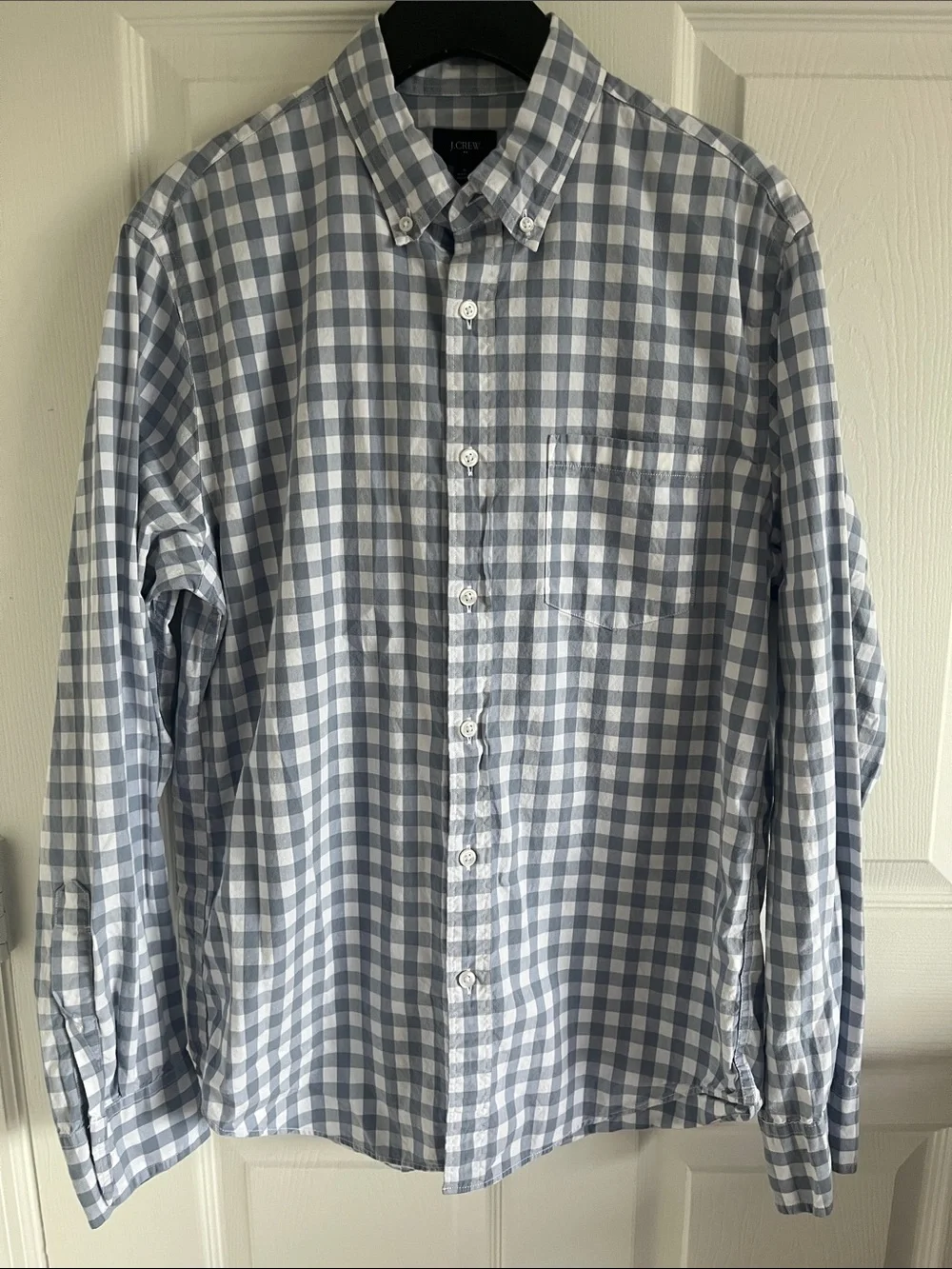 J. Crew Blue and White Gingham Cotton Shirt Coastal Old Money Nautical Preppy